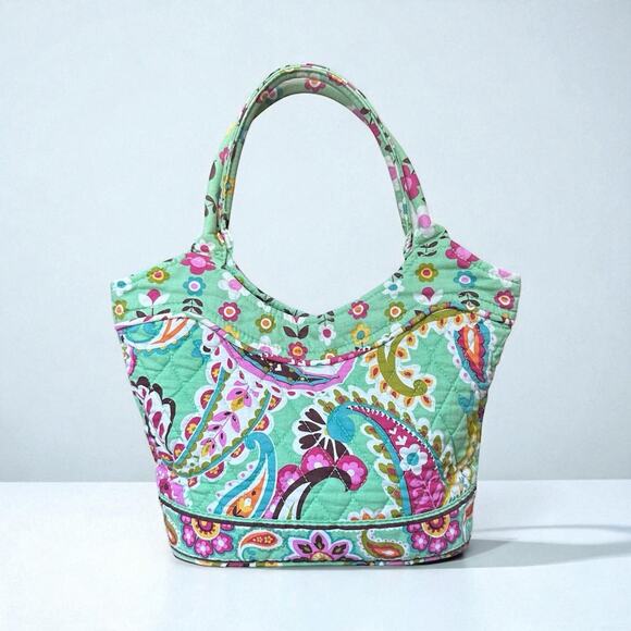 Vera Bradley Quilted Paisley Small Tote Size 13x12, Green Multi - Picture 1 of 9